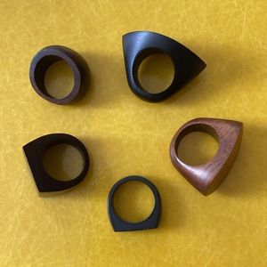 Bundle of five handmade wood wooden rings